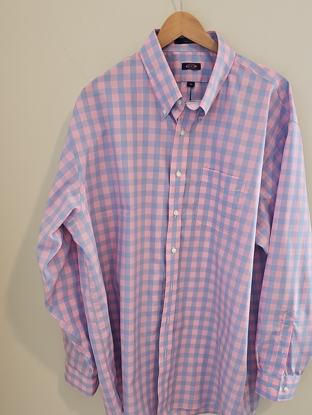 Overtom Men's Button-Down Shirt - Pink/Blue Gingham 100% Cotton Wrinkle Free XXL